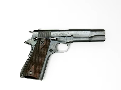 Classic Handgun With Wooden Grip Metal Body And Slide Engravings 3d model