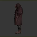 3D Monkey Like Character Wearing Brown Coat And Yellow Inner Garment With Open Arms Pose