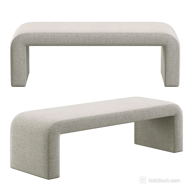 Light Gray Modern Fabric Sofa Benches with Curved Seat and Simple Structure 3d model 