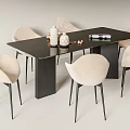 Modern Black Dining Table Set With Beige Chairs Metal Legs And Tabletop Decorations