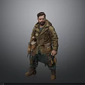 3D Male Character Model With Brown Coat Green Inner Garment And Utility Pockets