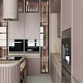 Modern Kitchen Cabinets With Light Wood Finish Marble Countertop And Built In Appliances