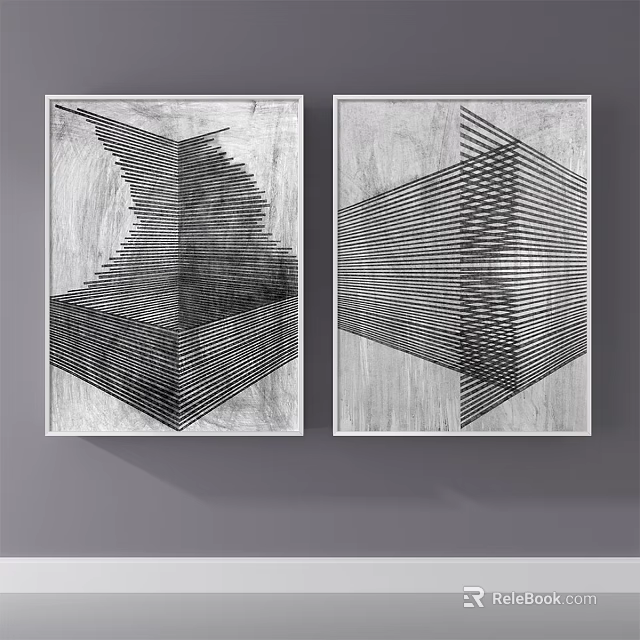 Abstract Paintings With Black White Lines And Geometric Shapes On Gray Background 3d model 