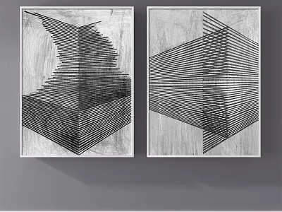 Abstract Paintings With Black White Lines And Geometric Shapes On Gray Background 3d model