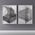Abstract Paintings With Black White Lines And Geometric Shapes On Gray Background