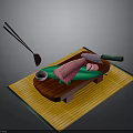 Fresh Sushi Served on Wooden Cutting Board with Chopsticks Soy Sauce Dish and Bamboo Mat