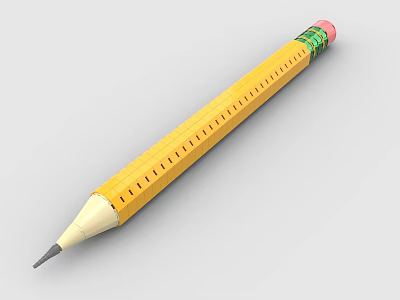 Building Blocks Created Yellow Pencil with Green Pink Eraser Gray Tip Light Gray Surface 3d model