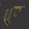 Vintage Classic Pistol With Wooden Grip And Metal Magazines On Dark Background