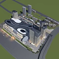 Birds Eye View Planning of Modern Urban Commercial Area with High Rise Buildings and Plaza