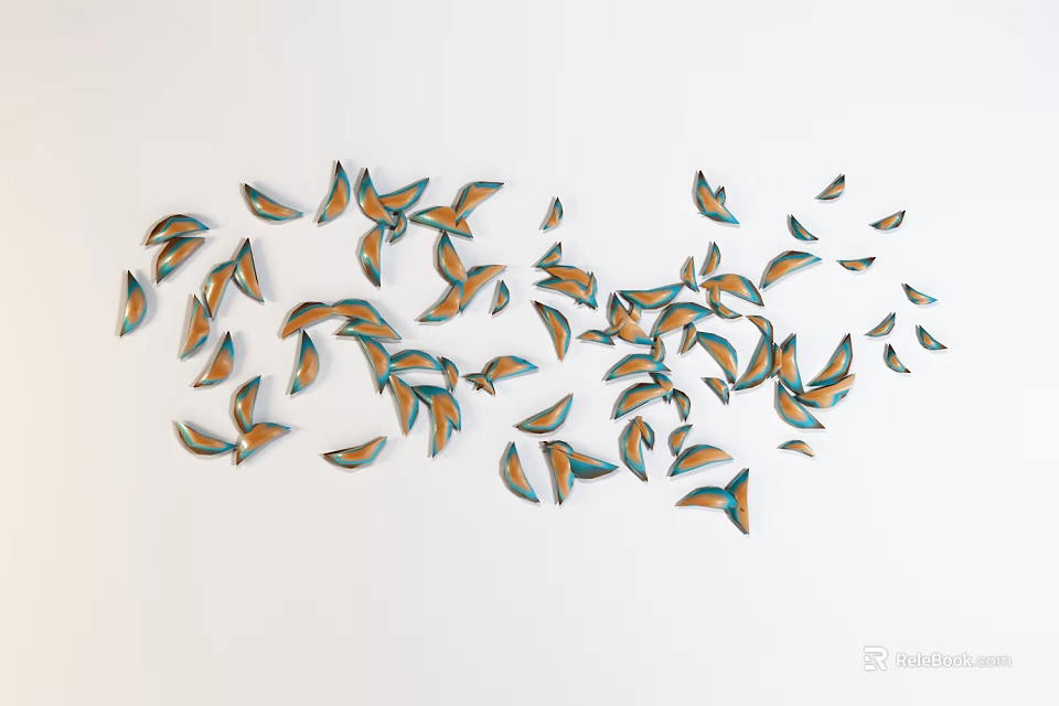 Creative Leaf Shaped Wall Decor with Blue Green Brown Hues in Irregular White Wall Arrangement 3d model 