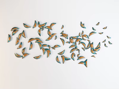 Creative Leaf Shaped Wall Decor with Blue Green Brown Hues in Irregular White Wall Arrangement 3d model