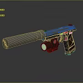 Tactical Combat Pistol With Suppressor Scope Metallic Body And Wooden Grip
