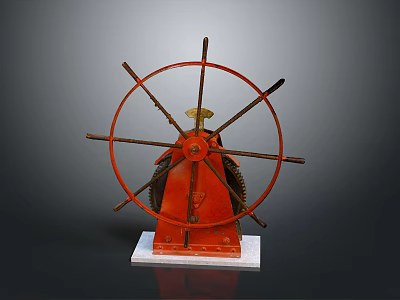 Vintage Red Mechanical Wheel Device With Metal Structure And White Base 3d model