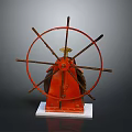 Vintage Red Mechanical Wheel Device With Metal Structure And White Base
