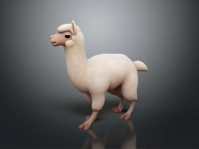 Cute Light Colored Llama 3D Model Standing On Dark Background With Reflective Surface 3d model
