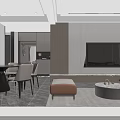 Modern Dining and Living Room Interior With Sofa Dining Table And Decorative Plant