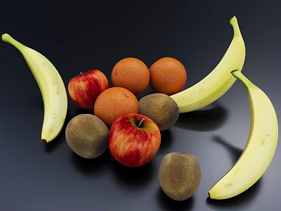 Fresh Colorful Mixed Fruits Arrangement With Bananas Apples Oranges And Peaches 3d model