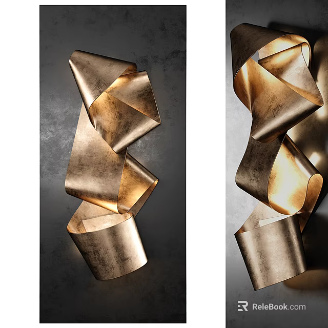 Modern Gold Spiral Metallic Wall Decor With Artistic Curved Shapes And Shiny Finish 3d model 