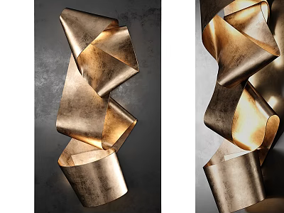 Modern Gold Spiral Metallic Wall Decor With Artistic Curved Shapes And Shiny Finish 3d model