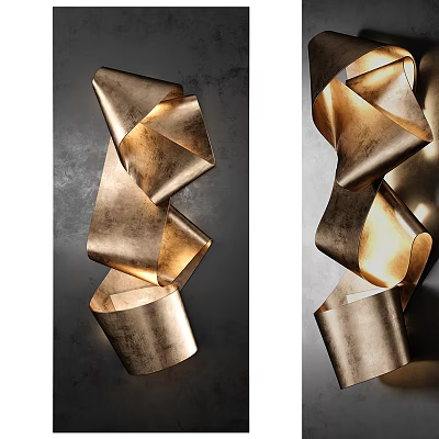 Modern Gold Spiral Metallic Wall Decor With Artistic Curved Shapes And Shiny Finish 3d model