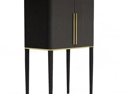 Modern Textured Black Entryway Side Cabinet With Gold Handles And Tall Black Legs Design 3d model