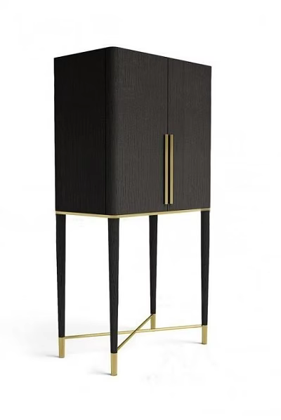 Modern Textured Black Entryway Side Cabinet With Gold Handles And Tall Black Legs Design 3d model