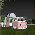 Pink Volkswagen Camper Van Open Awning On Grass Field With Balloon Decorations And DAYS Sign