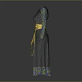 Long Sleeved Colorful Pattern Dress With Yellow Belt And Tassels Details