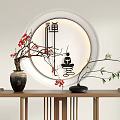 Zen Inspired Bonsai Plants With Plum Blossom Branches Bamboo And Circular Decor On Wooden Table