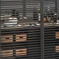 Modern Wine Cabinet With Metal Frame Wine Glass Rack And Storage Drawers