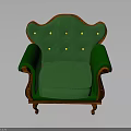 Green Accent Chair With Yellow Buttons Orange Trim And Wooden Legs