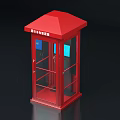 Red Self Service Phone Booths Public Facility With Glass Windows And Red Roof