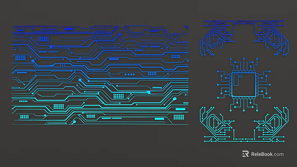 Blue Cyan Circuit Board Design With Electronic Patterns And Integrated Elements 3d model 