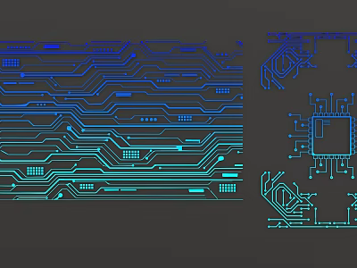 Blue Cyan Circuit Board Design With Electronic Patterns And Integrated Elements 3d model