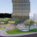 Contemporary High Rise Hotel Building With Glass Curtain Wall And Urban Landscaping