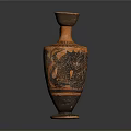 Classical Carved Pottery Vase With Orange And Black Intricate Sculpted Patterns Design