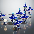 Magical Wizard Characters With Blue Starry Hats And Wands Standing Together