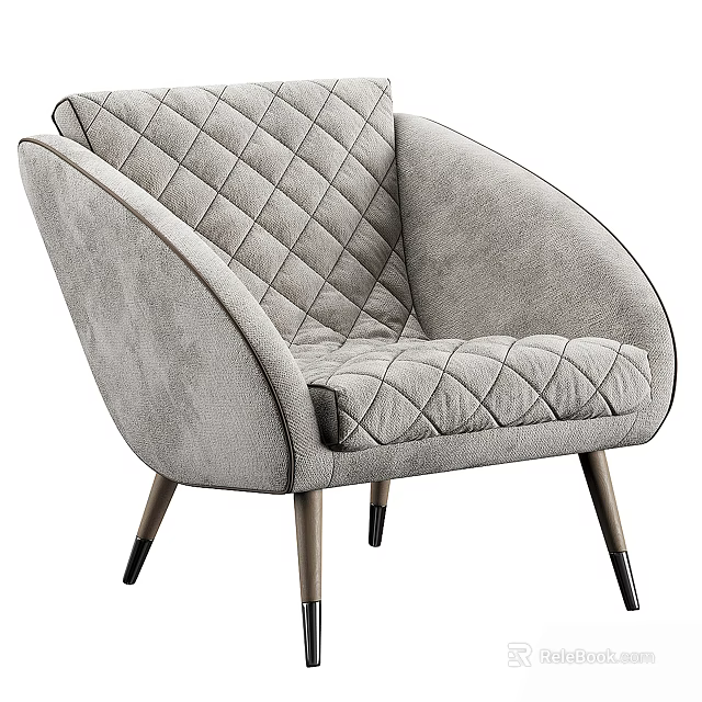 Gray Upholstered Single Sofa With Quilted Pattern Curved Arms And Metal Legs 3d model 