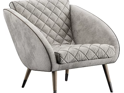 Gray Upholstered Single Sofa With Quilted Pattern Curved Arms And Metal Legs 3d model