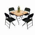 Folding Dining Table Set With Four Black Folding Chairs Water Bottle And Cups 3d model