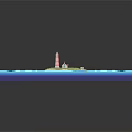 Blue 3D Model Island Scene With Lighthouse And Surrounding Waves