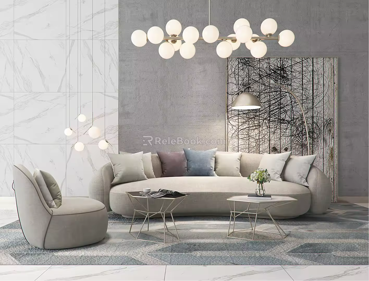 Modern Sofa Coffee Table Combination Sofa Curved Sofa 3d model
