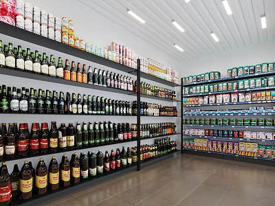 Supermarket Department Store Shelves Stocked With Various Beverages And Food Items 3d model