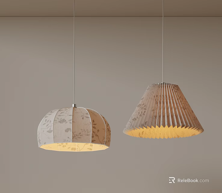 Elegant Dome and Cone Shaped Pendant Lights Featuring Textured Patterns and Warm Glow 3d model
