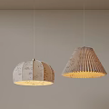 Elegant Dome and Cone Shaped Pendant Lights Featuring Textured Patterns and Warm Glow 3d model