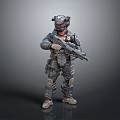 Sci Fi Armored Warrior Character In Combat Gear With Rifle And Helmet