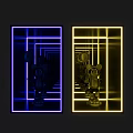 Futuristic KTV Corridor Design with Blue Yellow Neon Frames and Robot Decor