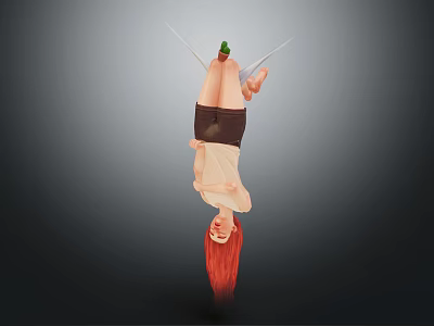 Red Haired Female Character Upside Down Wearing Beige Top With Green Creature 3d model
