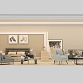 Gray Sofa And Coffee Table Set With Yellow Chairs Decorative Painting And Potted Plants