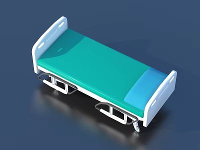 Adjustable Medical Bed With Green Mattress And White Frame For Home Use 3d model